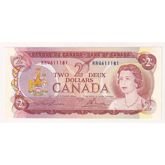 BC-47a 1974 Canada $2 Lawson-Bouey, RR, Uncirculated (MS60)