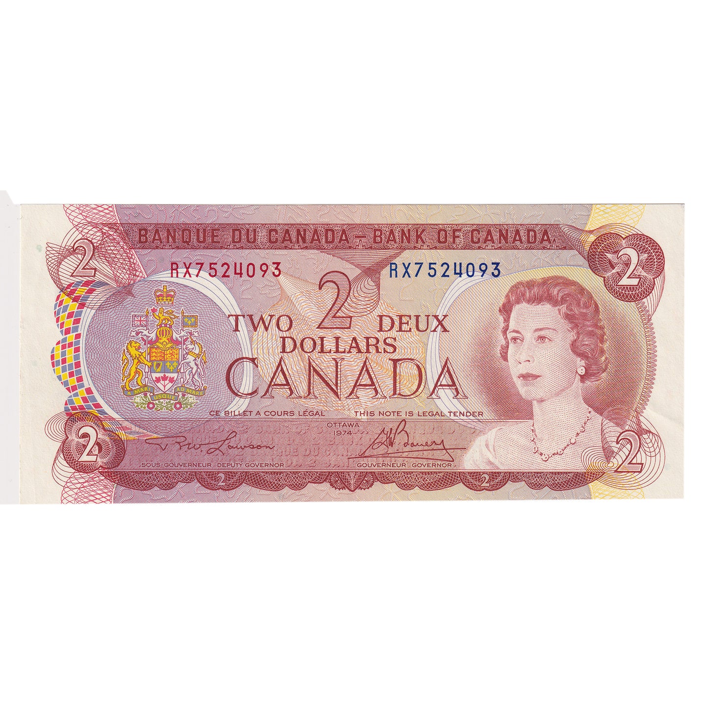 BC-47a 1974 Canada $2 Lawson-Bouey, RX, Almost Uncirculated (AU50)