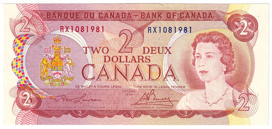 BC-47a 1974 Canada $2 Lawson-Bouey, RX, AU-UNC