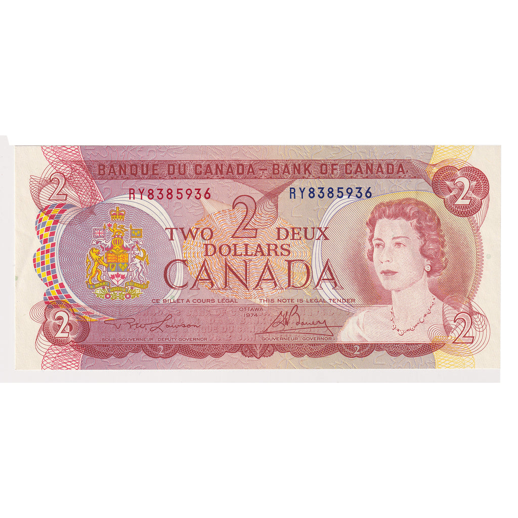 BC-47a 1974 Canada $2 Lawson-Bouey, RY, Almost Uncirculated (AU50)