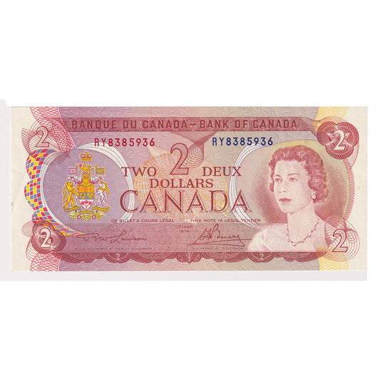 BC-47a 1974 Canada $2 Lawson-Bouey, RY, Almost Uncirculated (AU50)