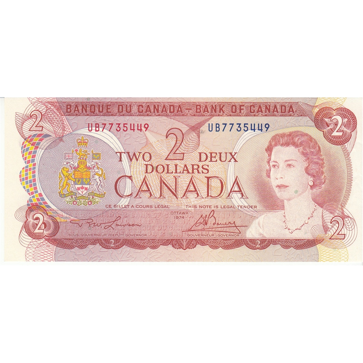 BC-47a 1974 Canada $2 Lawson-Bouey, UB, Almost Uncirculated (AU50)