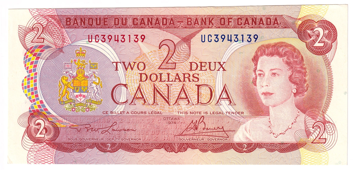 BC-47a 1974 Canada $2 Lawson-Bouey, UC, AU-UNC (AU55)