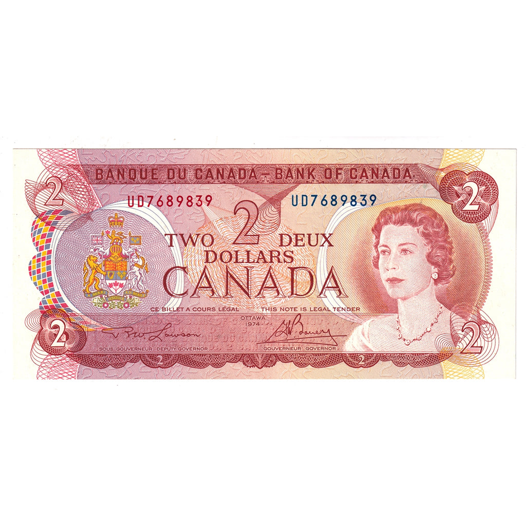 BC-47a 1974 Canada $2 Lawson-Bouey, UD, Almost Uncirculated (AU50)