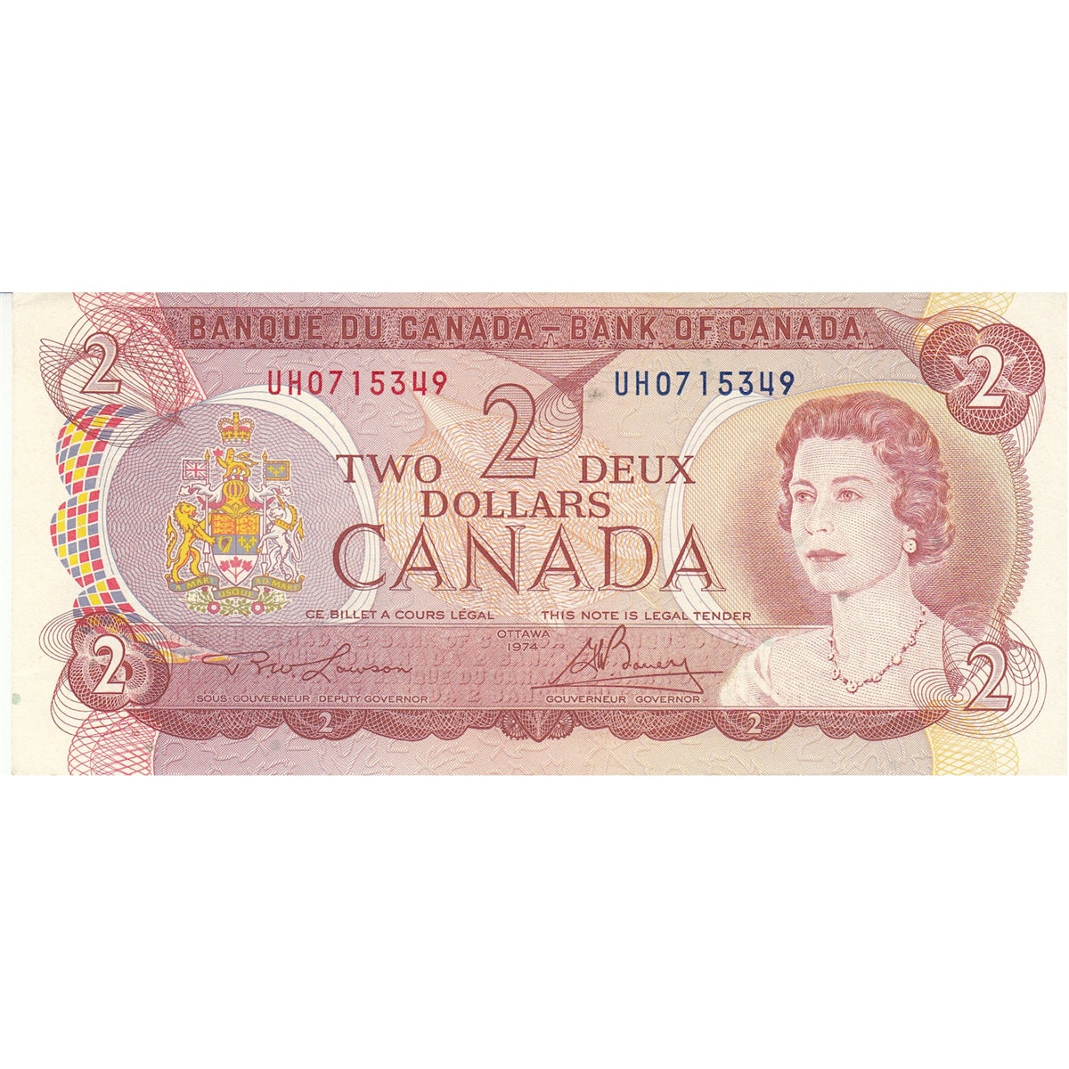 BC-47a 1974 Canada $2 Lawson-Bouey, UH, Almost Uncirculated (AU50)