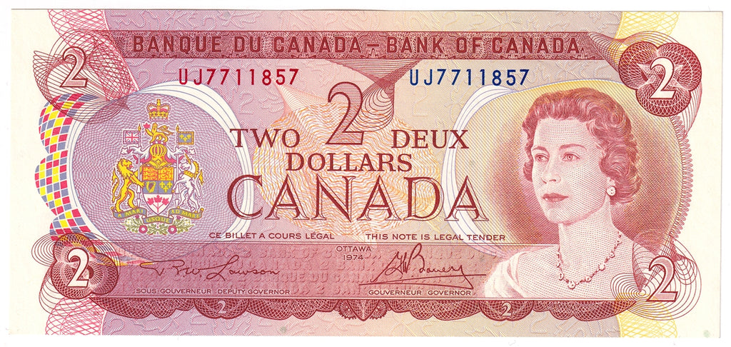 BC-47a 1974 Canada $2 Lawson-Bouey, UJ, Choice Uncirculated (CUNC63)