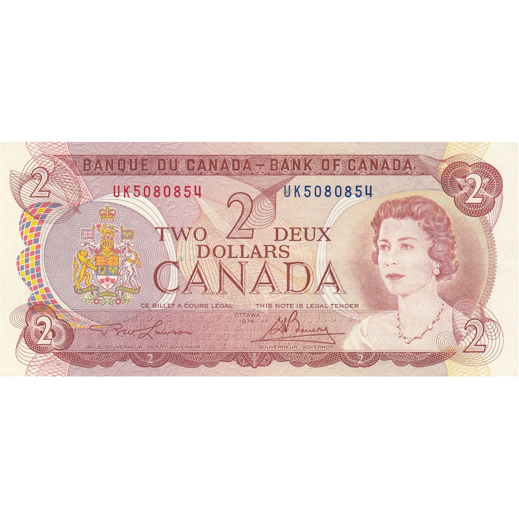 BC-47a 1974 Canada $2 Lawson-Bouey, UK, Almost Uncirculated (AU50)