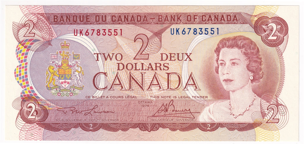 BC-47a 1974 Canada $2 Lawson-Bouey, UK, Choice Uncirculated (CUNC63)