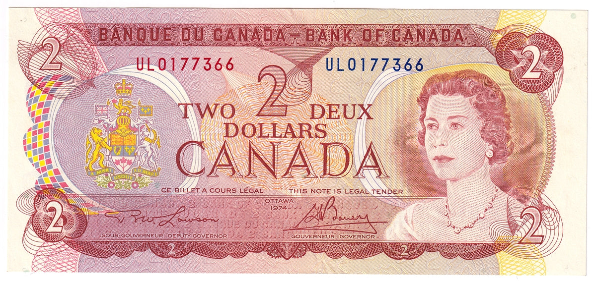 BC-47a 1974 Canada $2 Lawson-Bouey, UL, EF-AU (EF45)