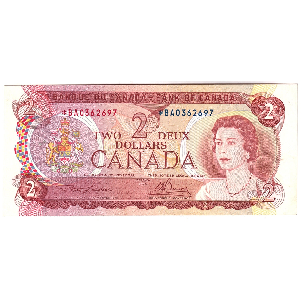 BC-47aA 1974 Canada $2 Lawson-Bouey, *BA, Almost Uncirculated (AU50)