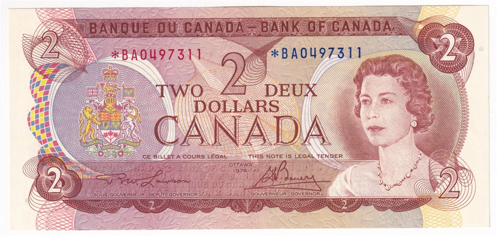 BC-47aA 1974 Canada $2 Lawson-Bouey, *BA, AU-UNC