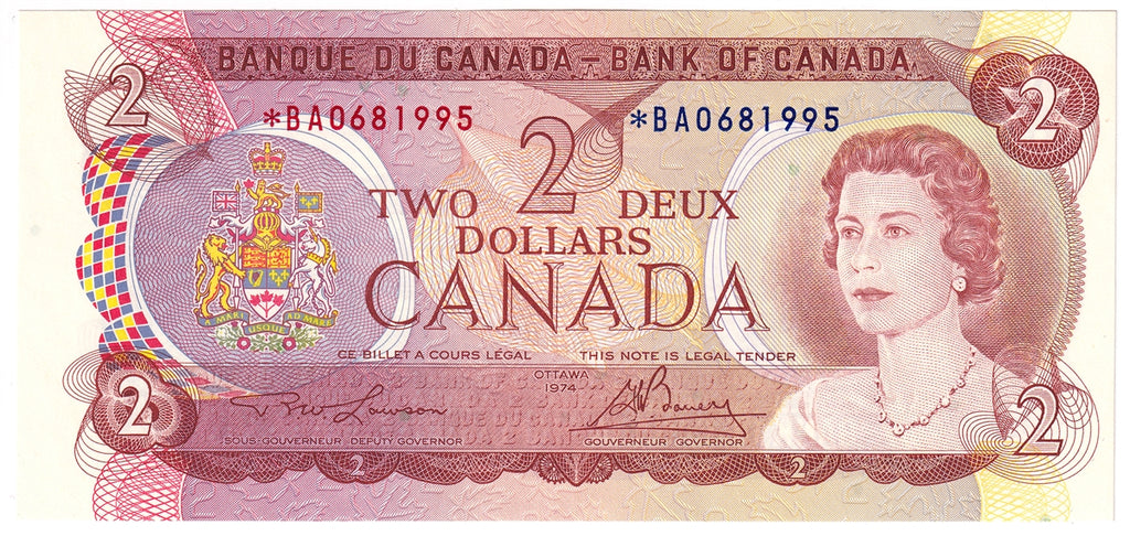 BC-47aA 1974 Canada $2 Lawson-Bouey, *BA, Uncirculated (MS60)