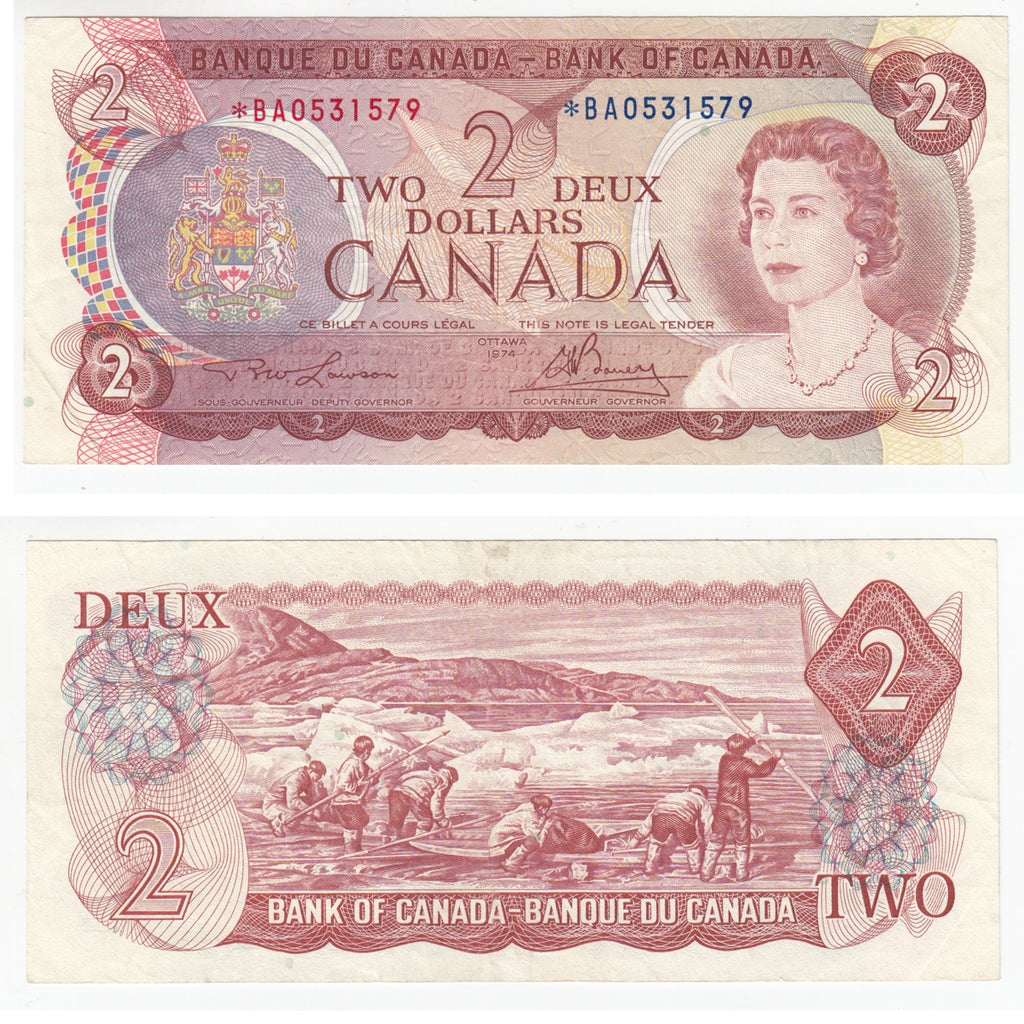 BC-47aA 1974 Canada $2 Lawson-Bouey, *BA, Very Fine (VF20)