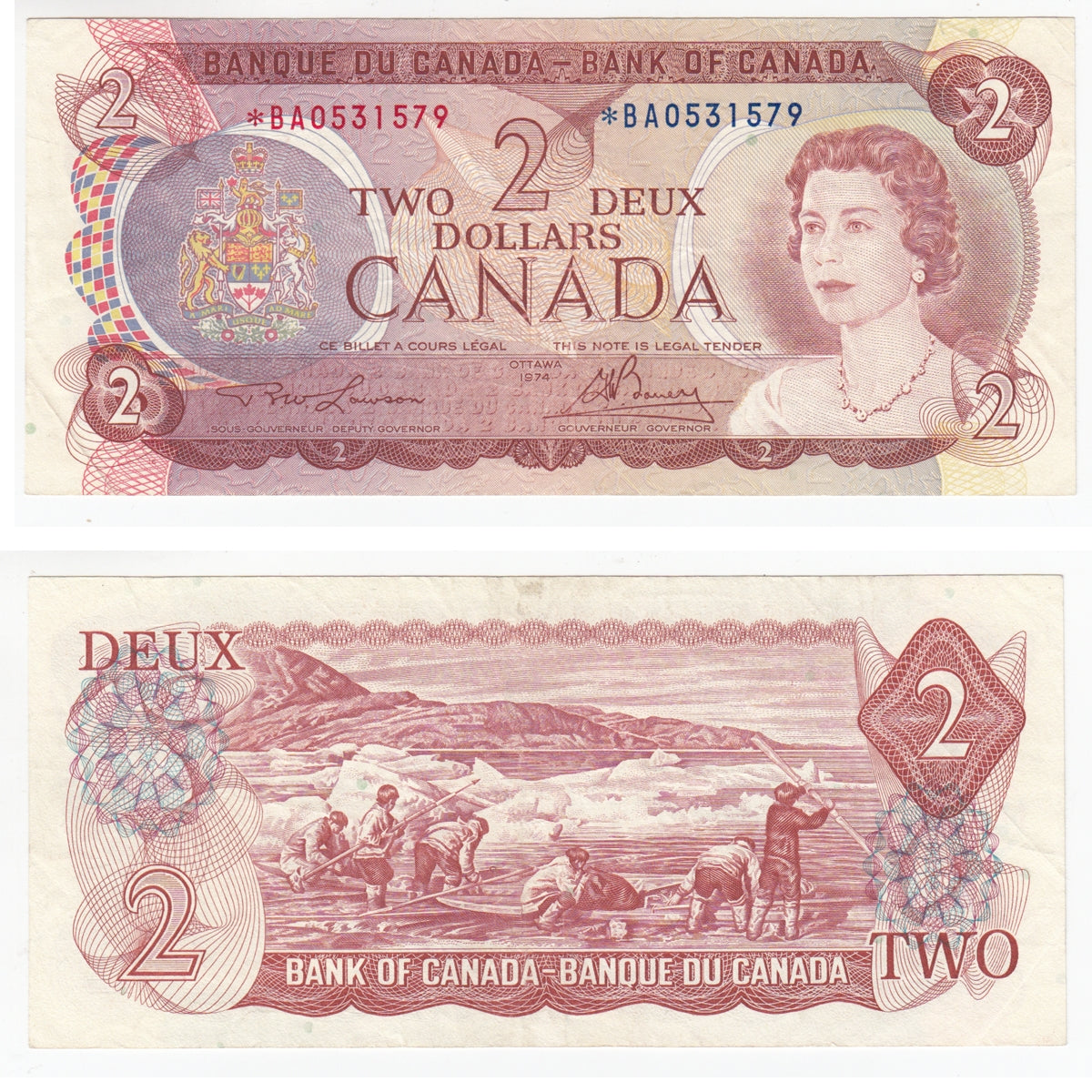 BC-47aA 1974 Canada $2 Lawson-Bouey, *BA, Very Fine (VF20)