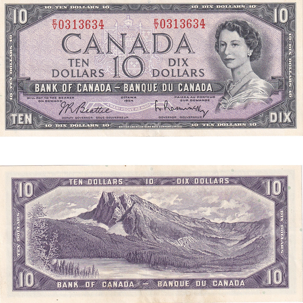 BC-40b 1954 Canada $10 Beattie-Rasminsky, E/V, Extra Fine (EF40)