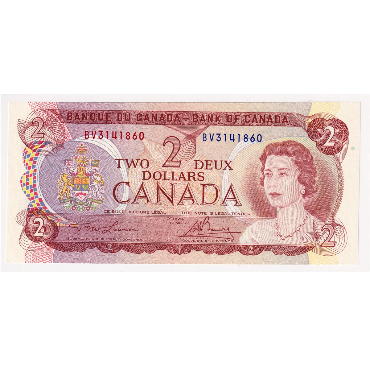 BC-47a 1974 Canada $2 Lawson-Bouey, BV, Choice Uncirculated (CUNC63)