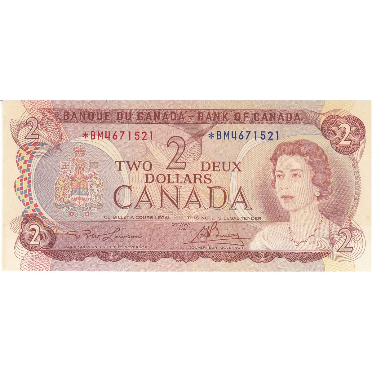 BC-47aA 1974 Canada $2 Lawson-Bouey, *BM, Uncirculated (MS60)