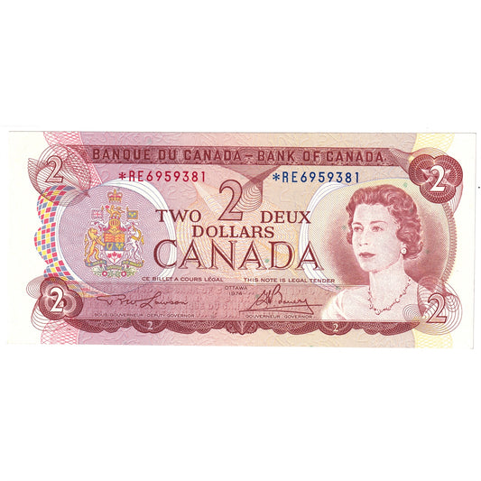 BC-47aA 1974 Canada $2 Lawson-Bouey, *RE, Extra Fine (EF40)