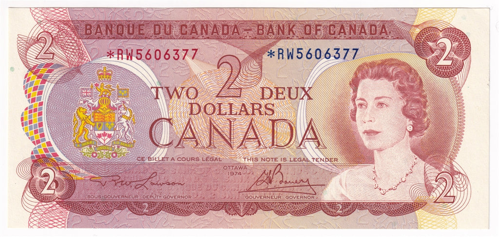 BC-47aA 1974 Canada $2 Lawson-Bouey, *RW, AU-UNC (AU55)