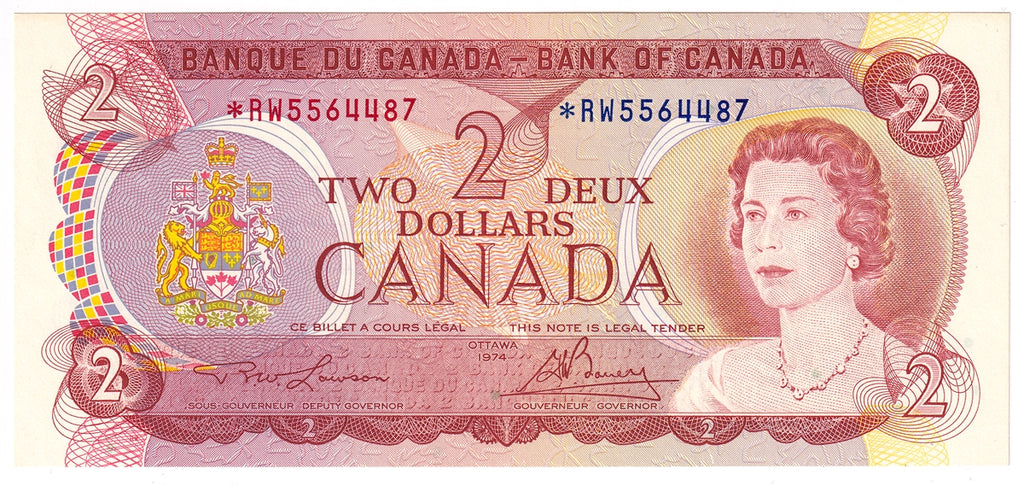 BC-47aA 1974 Canada $2 Lawson-Bouey, *RW, Choice Uncirculated (CUNC63)