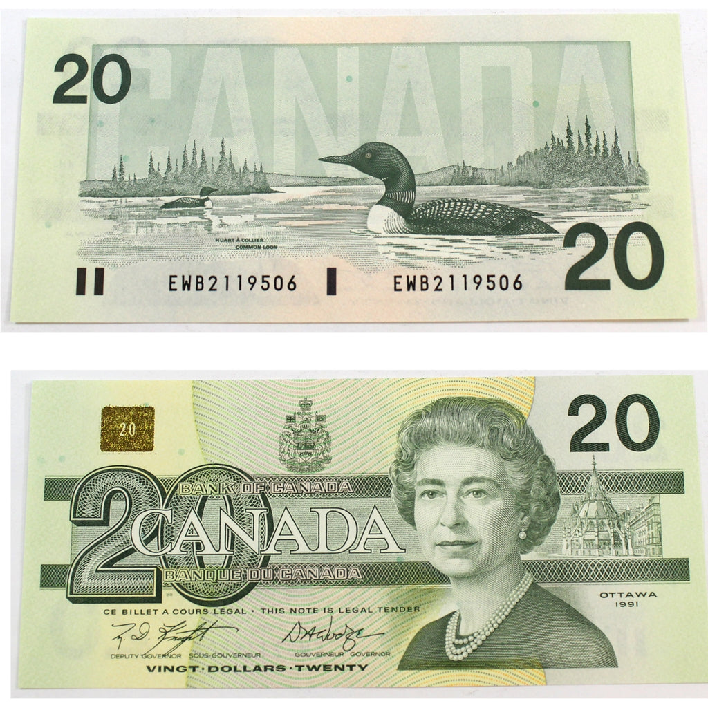 BC-58d 1991 Canada $20 Knight-Dodge, EWB, Choice Uncirculated (CUNC63)