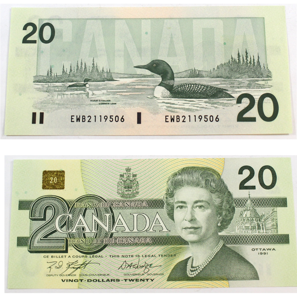 BC-58d 1991 Canada $20 Knight-Dodge, EWB, Choice Uncirculated (CUNC63)