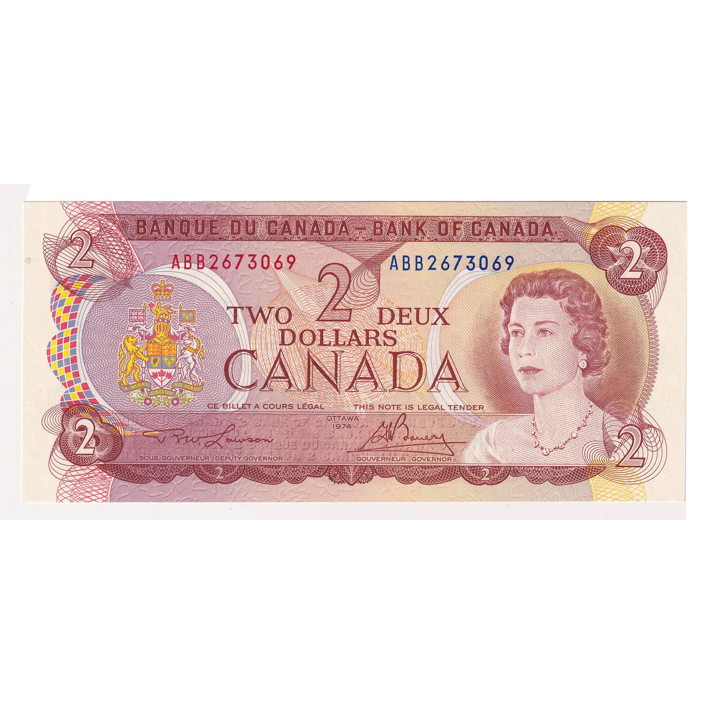 BC-47a-i 1974 Canada $2 Lawson-Bouey, ABB, Uncirculated (MS60)
