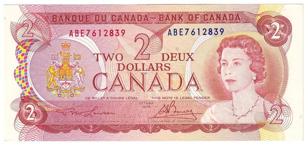 BC-47a-i 1974 Canada $2 Lawson-Bouey, ABE, AU-UNC (AU55)