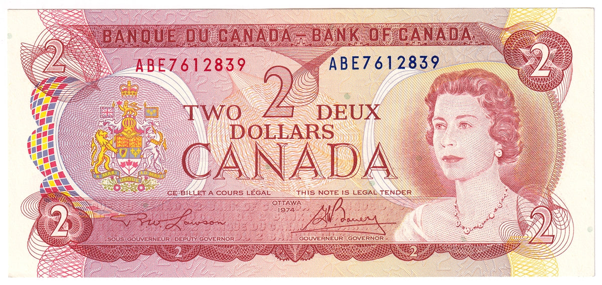 BC-47a-i 1974 Canada $2 Lawson-Bouey, ABE, AU-UNC (AU55)