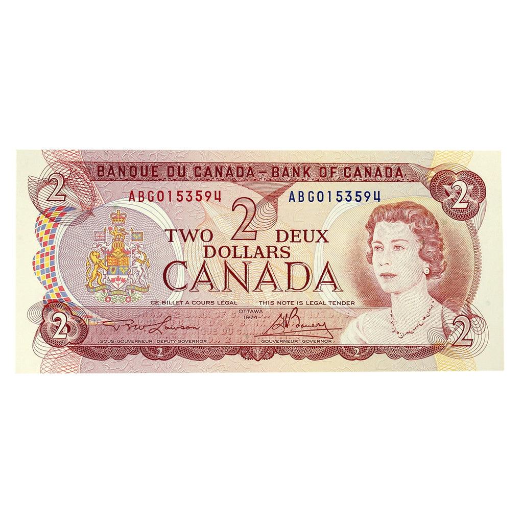 BC-47a-i 1974 Canada $2 Lawson-Bouey, ABG, Almost Uncirculated (AU50)