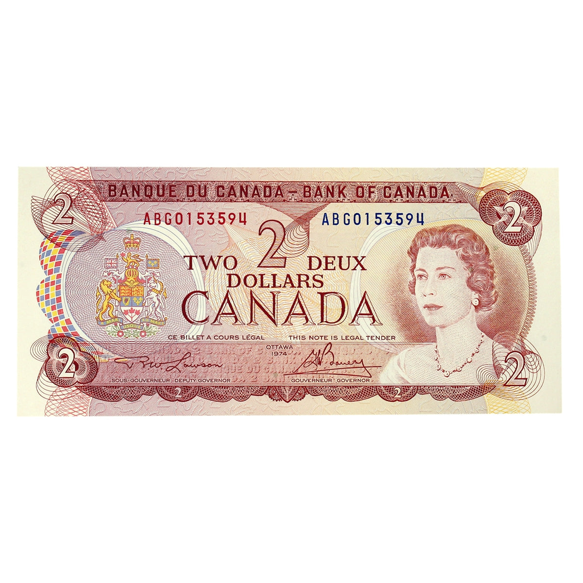BC-47a-i 1974 Canada $2 Lawson-Bouey, ABG, Almost Uncirculated (AU50)