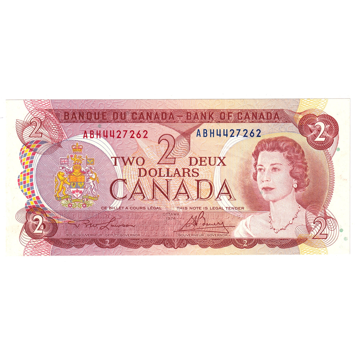 BC-47a-i 1974 Canada $2 Lawson-Bouey, ABH, Almost Uncirculated (AU50)
