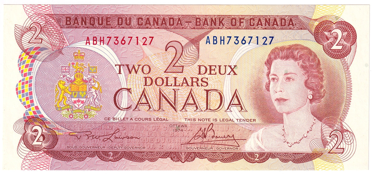 BC-47a-i 1974 Canada $2 Lawson-Bouey, ABH, Uncirculated (MS60)
