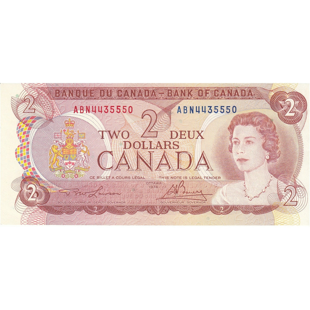 BC-47a-i 1974 Canada $2 Lawson-Bouey, ABN, Uncirculated (MS60)