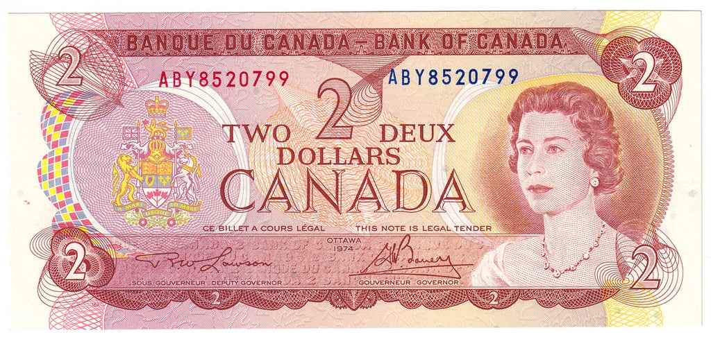BC-47a-i 1974 Canada $2 Lawson-Bouey, ABY, Choice Uncirculated (CUNC63)
