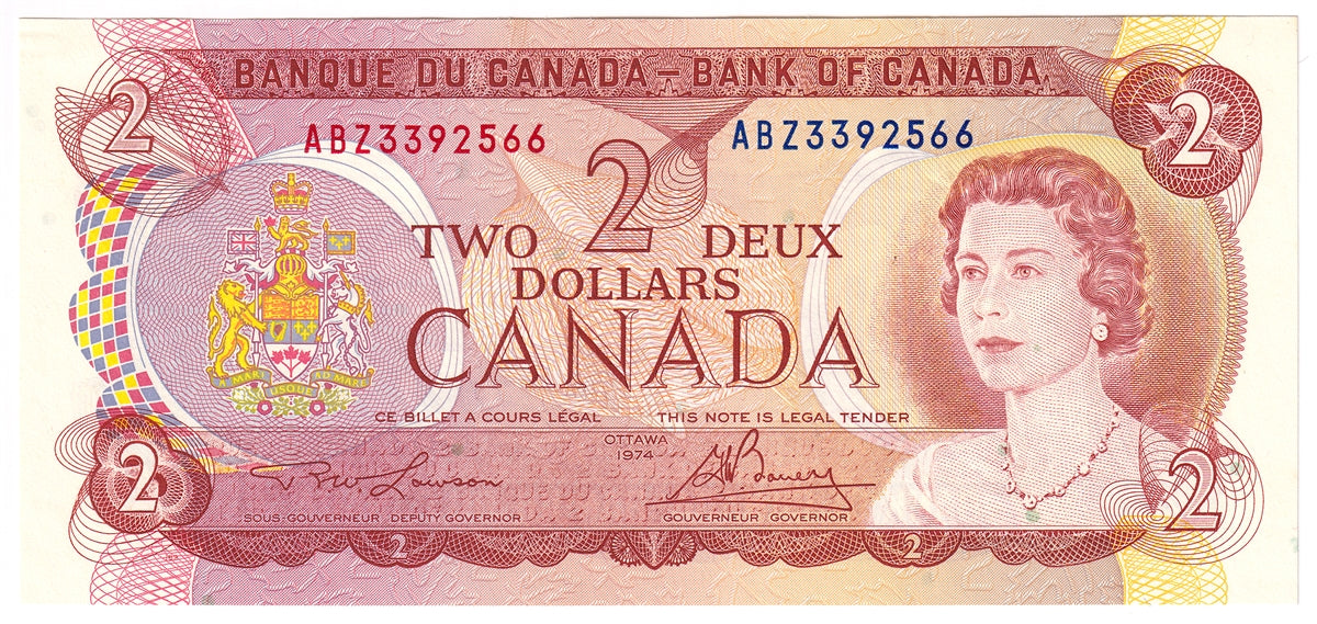 BC-47a-i 1974 Canada $2 Lawson-Bouey, ABZ, AU-UNC (AU55)