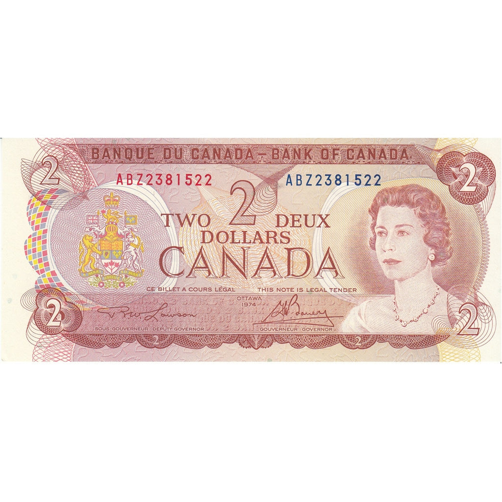 BC-47a-i 1974 Canada $2 Lawson-Bouey, ABZ, Uncirculated (MS60)