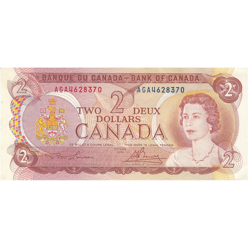 BC-47a-i 1974 Canada $2 Lawson-Bouey, AGA, Almost Uncirculated (AU50)
