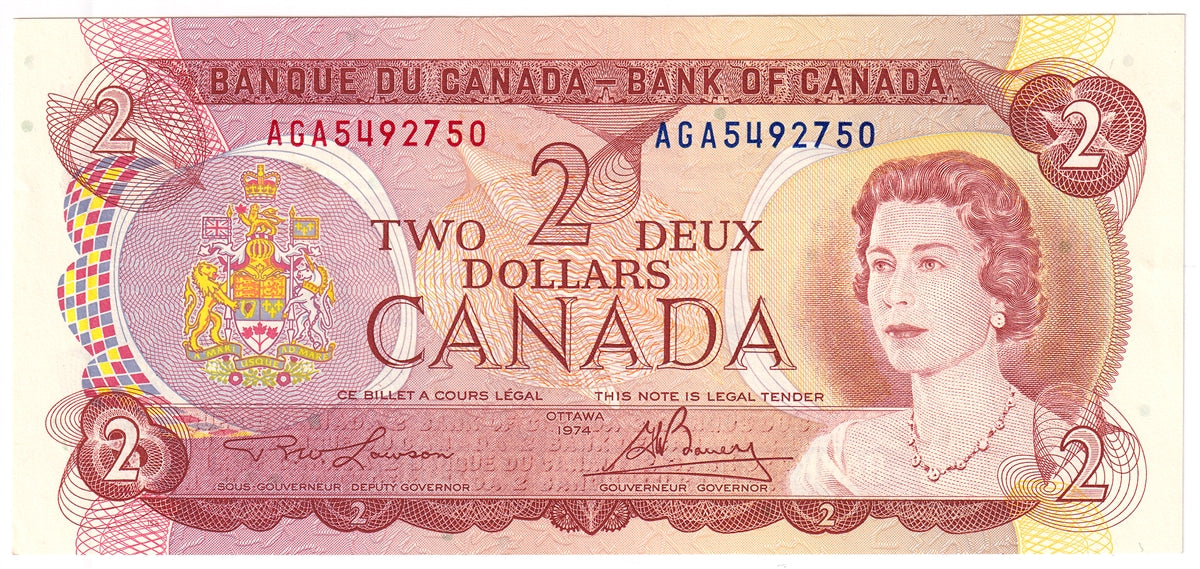 BC-47a-i 1974 Canada $2 Lawson-Bouey, AGA, AU-UNC (AU55)