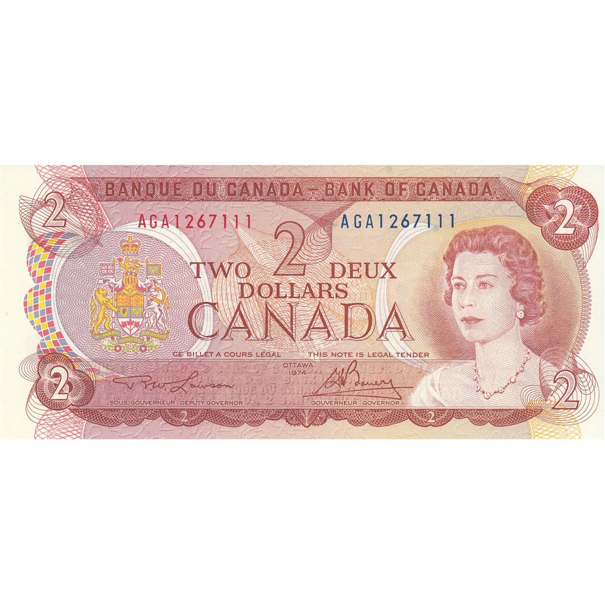 BC-47a-i 1974 Canada $2 Lawson-Bouey, AGA, Choice Uncirculated (CUNC63)