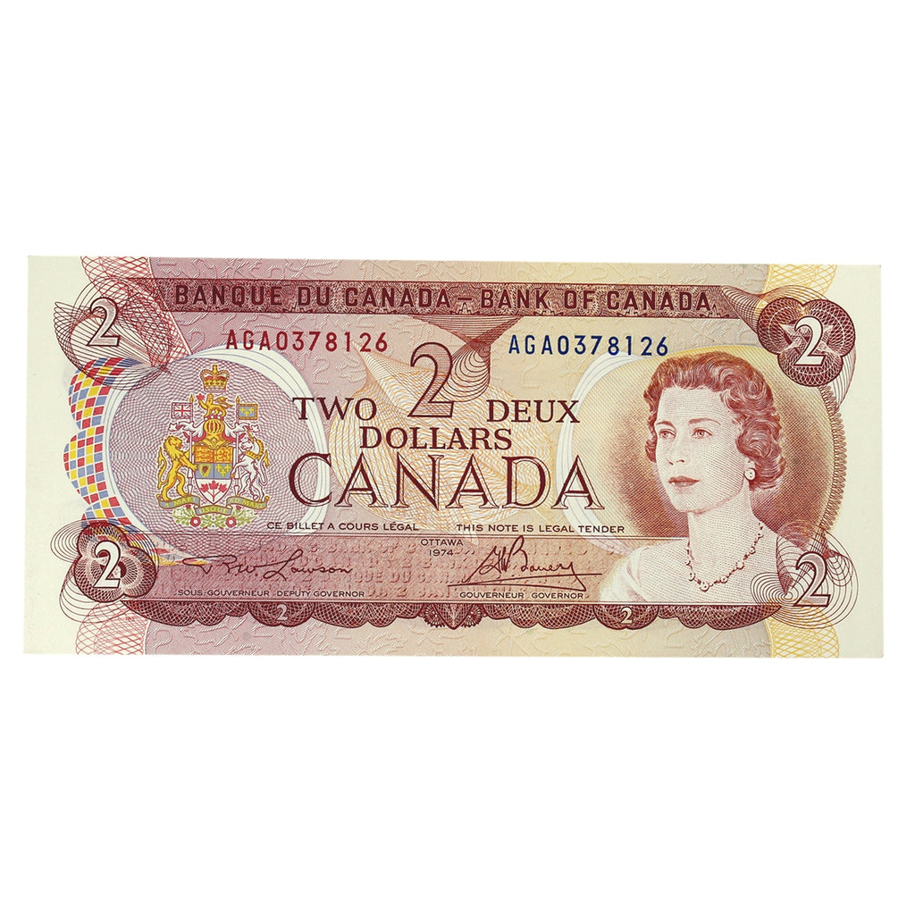 BC-47a-i 1974 Canada $2 Lawson-Bouey, AGA, Uncirculated (MS60)