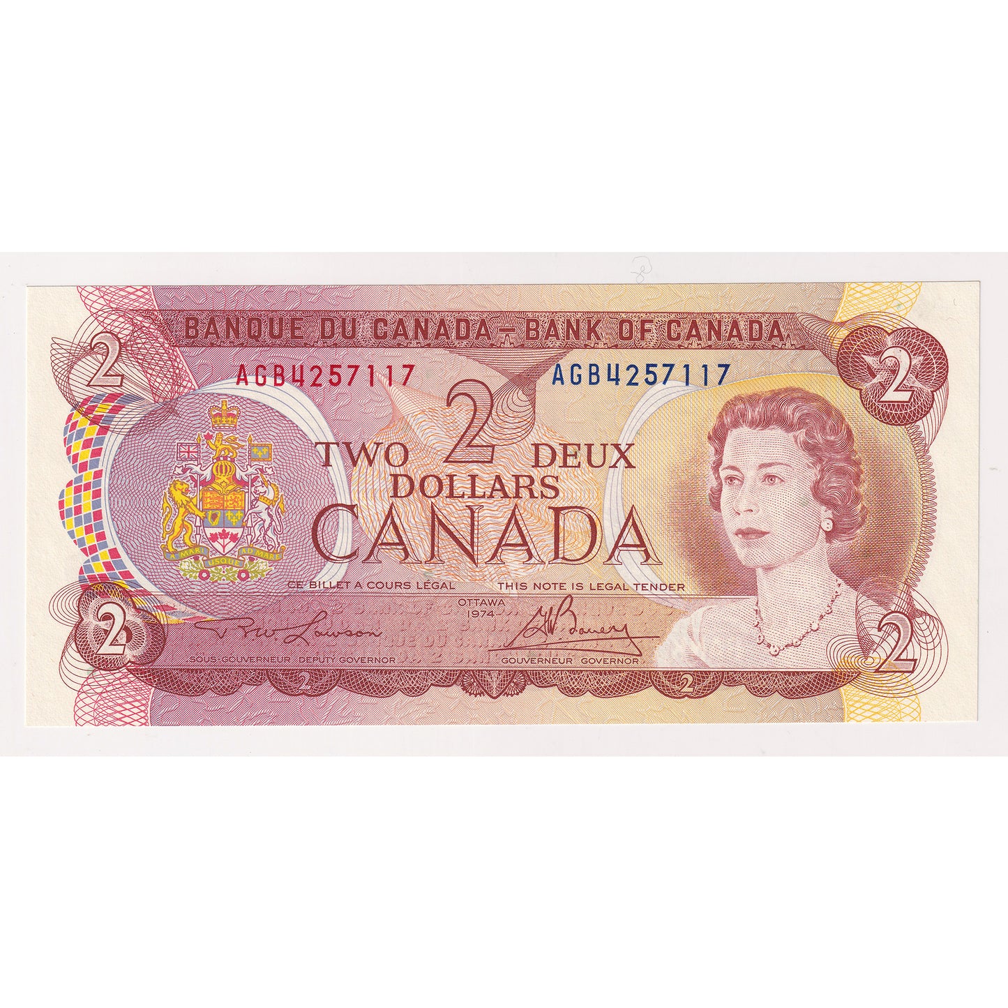 BC-47a-i 1974 Canada $2 Lawson-Bouey, AGB, Choice Uncirculated (CUNC63)