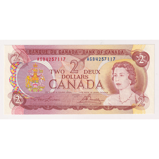 BC-47a-i 1974 Canada $2 Lawson-Bouey, AGB, Choice Uncirculated (CUNC63)