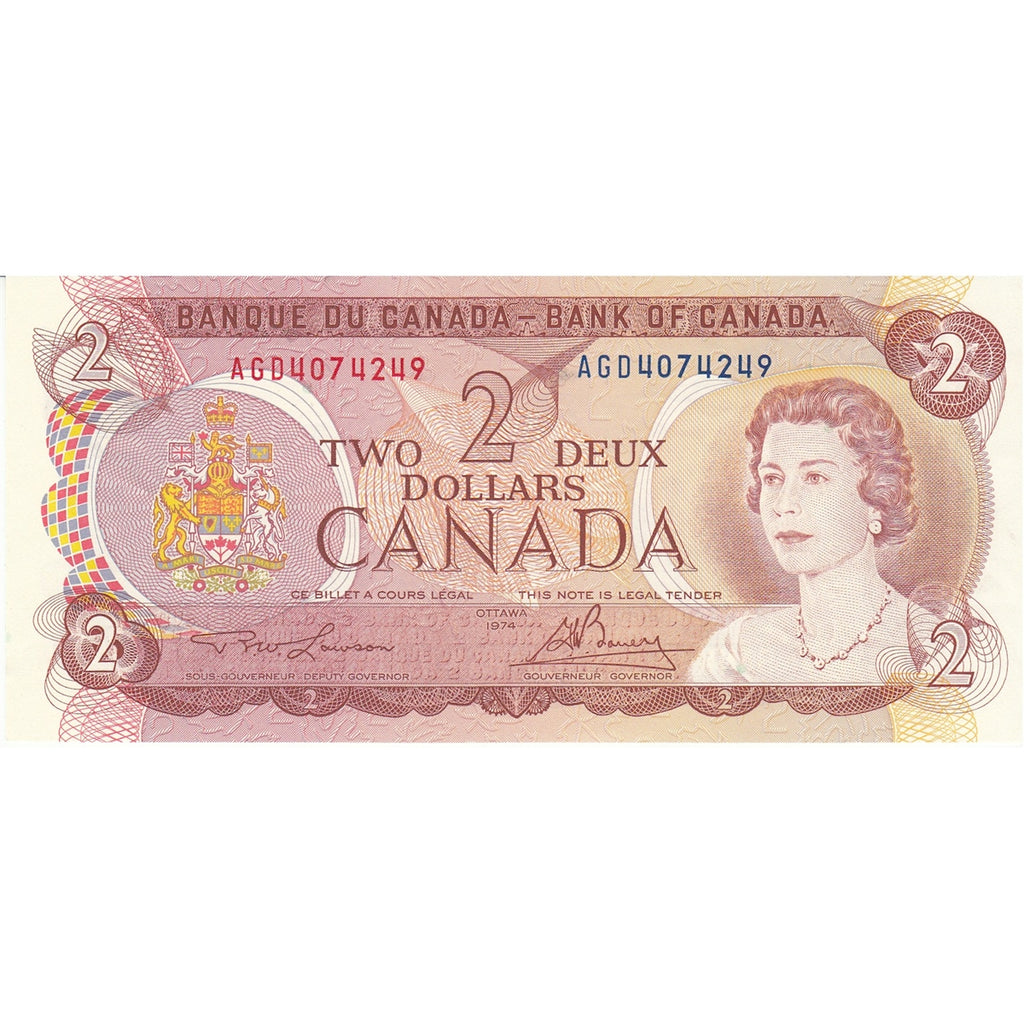 BC-47a-i 1974 Canada $2 Lawson-Bouey, AGD, Uncirculated (MS60)