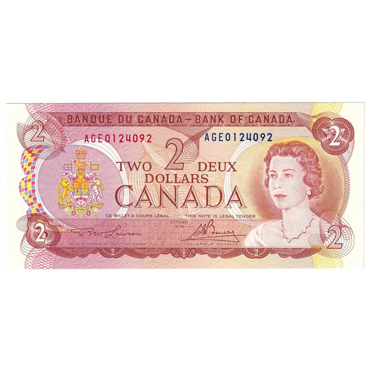BC-47a-i 1974 Canada $2 Lawson-Bouey, AGE, EF-AU (EF45)