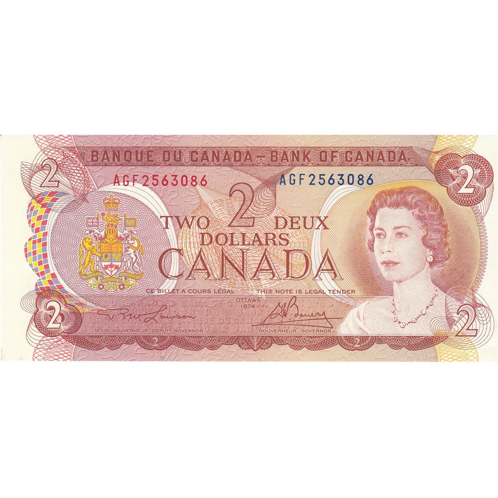 BC-47a-i 1974 Canada $2 Lawson-Bouey, AGF, AU-UNC (AU55)