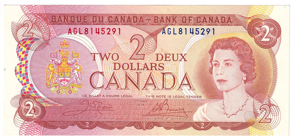 BC-47b 1974 Canada $2 Crow-Bouey, AGL, AU-UNC (AU55)