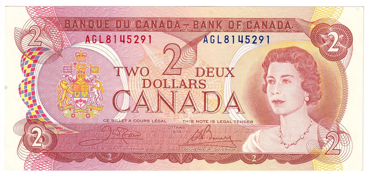 BC-47b 1974 Canada $2 Crow-Bouey, AGL, AU-UNC (AU55)