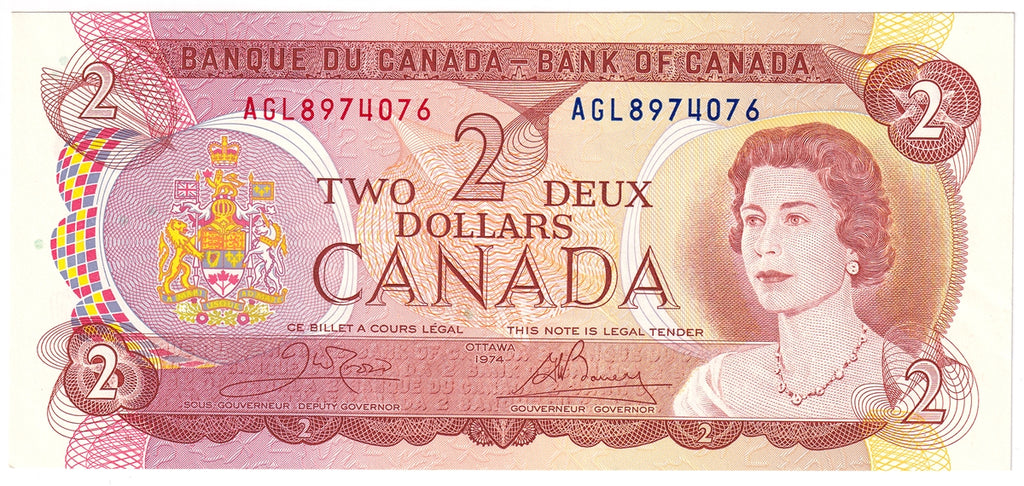 BC-47b 1974 Canada $2 Crow-Bouey, AGL, Choice Uncirculated (CUNC63)