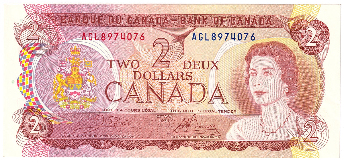 BC-47b 1974 Canada $2 Crow-Bouey, AGL, Choice Uncirculated (CUNC63)